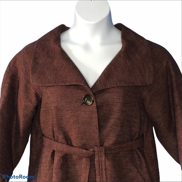 BCBGMAXAZRIA Burgundy Swing Coat XXS Self Tie Belt Retro Classic - Picture 4 of 15